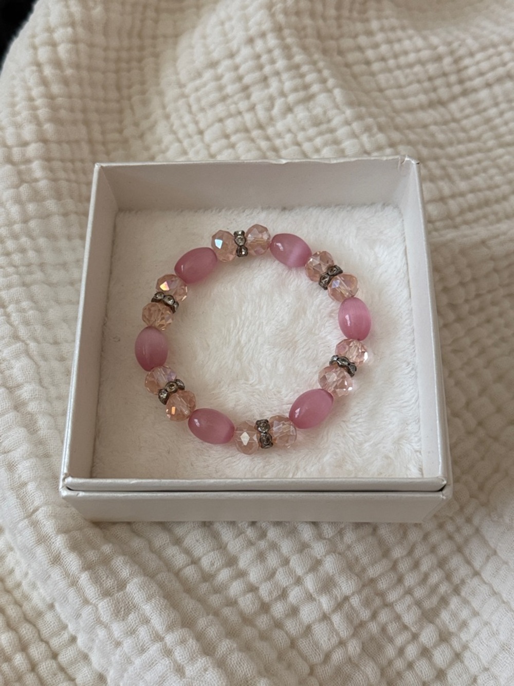 Pink beaded bracelet gems crystals light pastel baby rhinestone